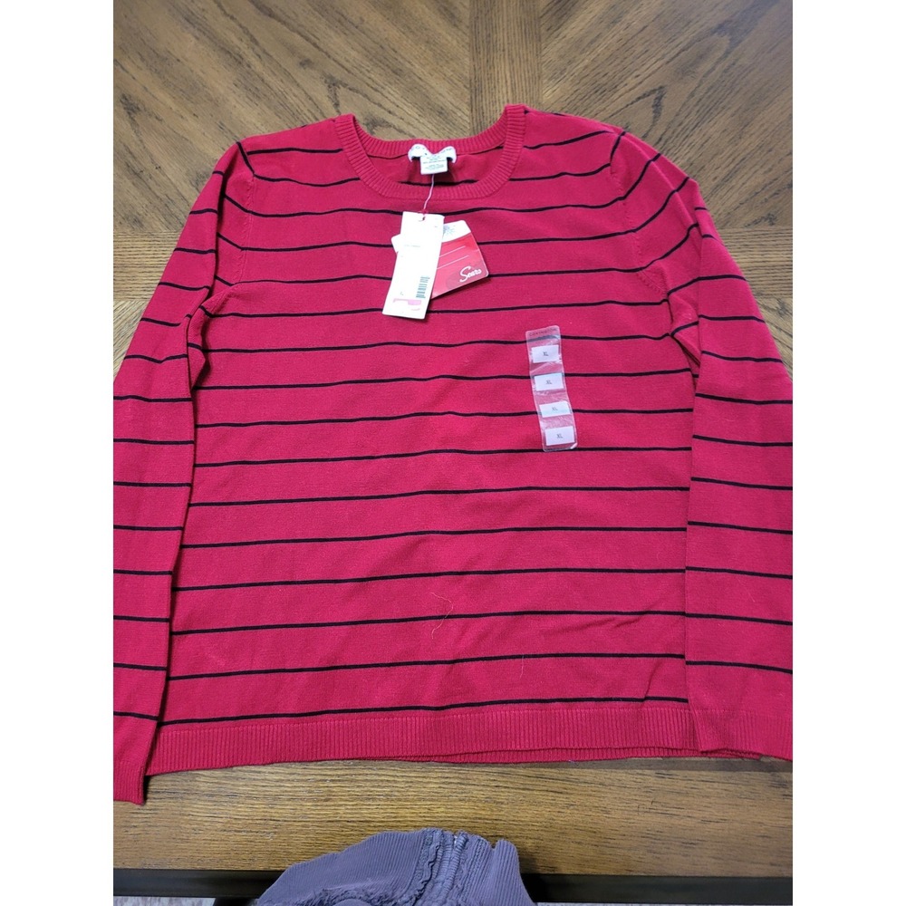 Covington Red Black Striped Long Sleeve Sweater Top Women's‎ XL